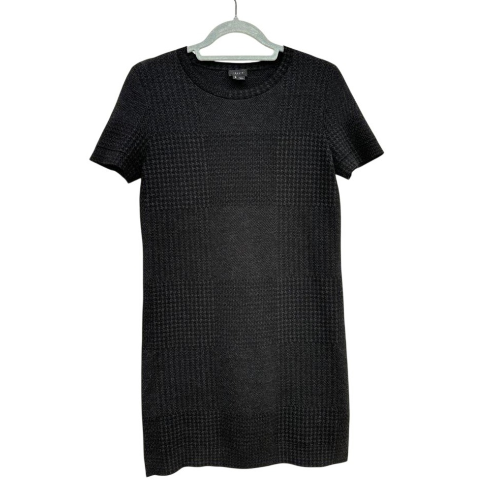 Theory Houndstooth Merino Wool Shift Dress, Black,‎ Size S